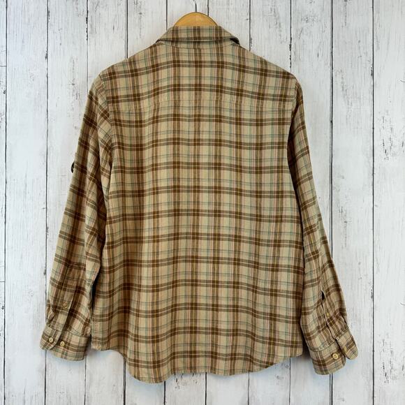 Lauren Ralph Lauren Plaid Linen Roll Up Buckle Sleeve Button-Down Size Medium - Picture 13 of 16